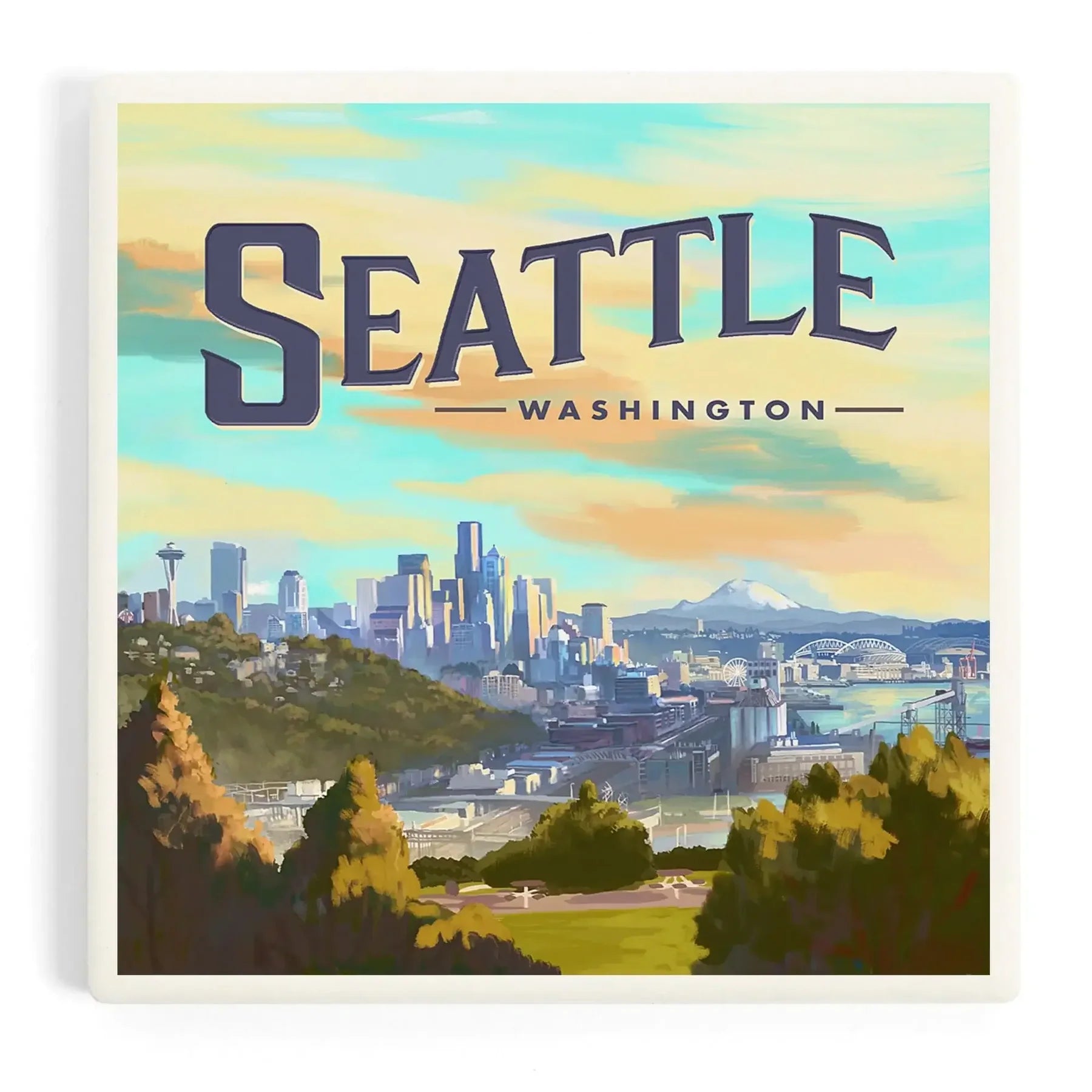 Seattle Washington Oil Painting Sticker