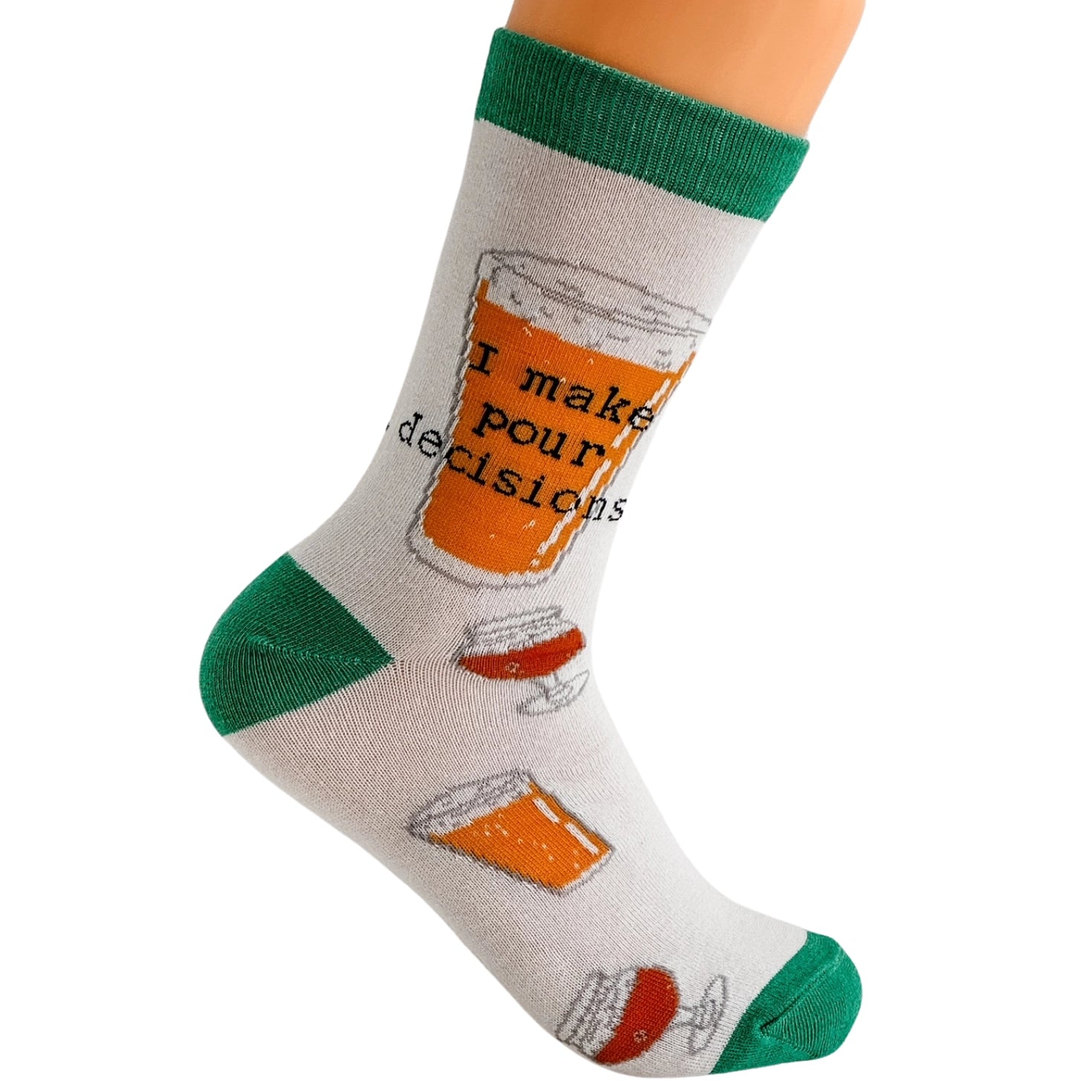 I Make Pour Decisions  Funny Socks  Green Toe
