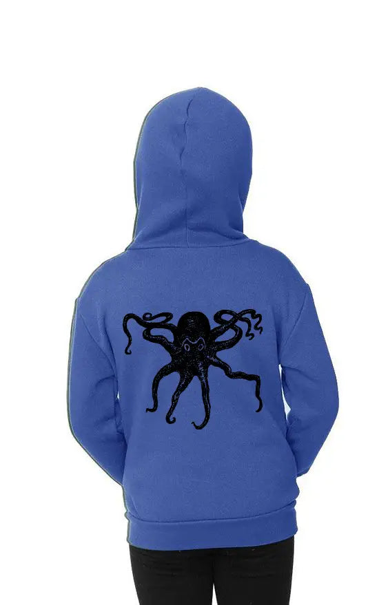 Kraken Octopus Youth Zip Fleece Hoodie