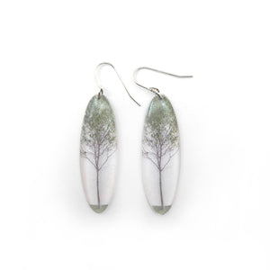 Tall Oval Green Tree Earrings