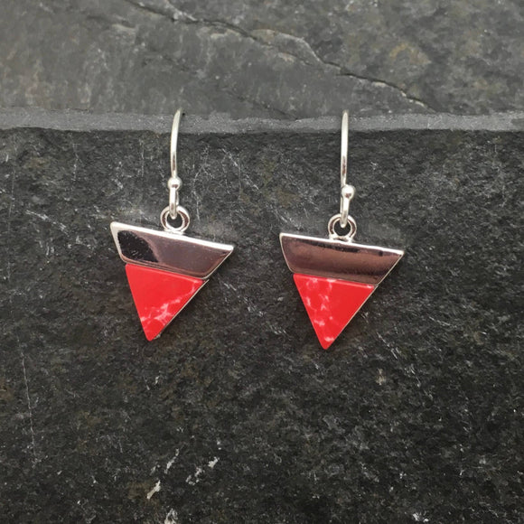 Silver Red Triangle Earrings
