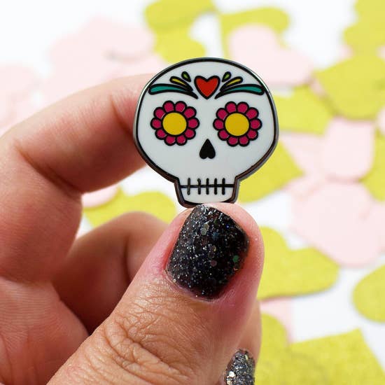Adorable Halloween Sugar Skull Hard Enamel Pin