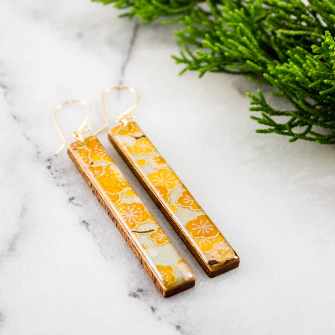 Autumn Gold Floral Bar Earrings
