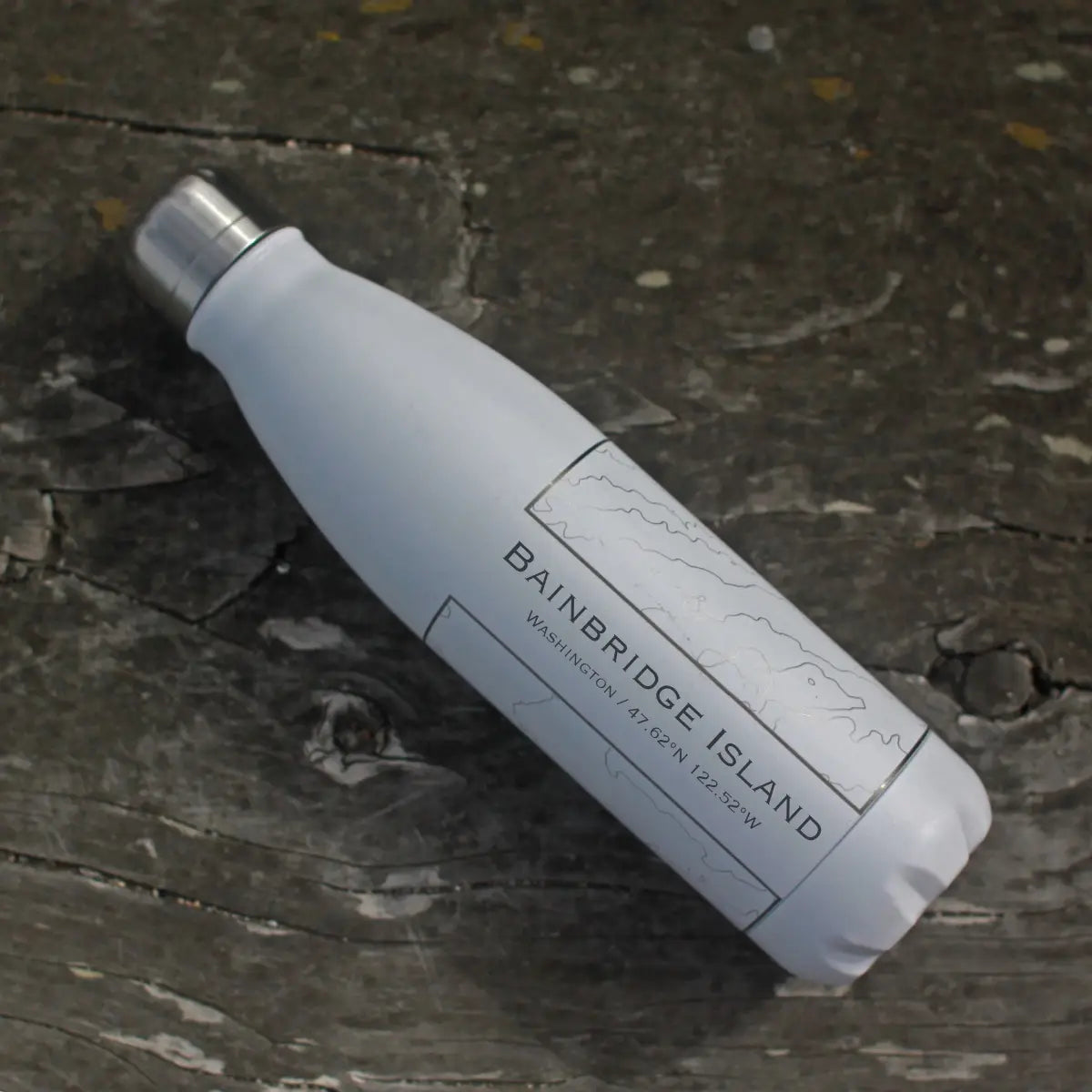 Bainbridge Island WA Map Insulated Bottle in Matte White