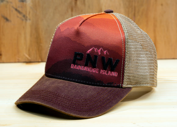 Bainbridge PNW Mountain Sunset Trucker Hat