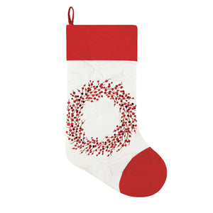 Berry Wreath Embroidered Stocking