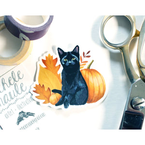 Single Cat and Pumpkins Sticker