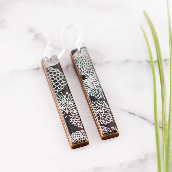 Black + Silver Sinnia Bar Earrings