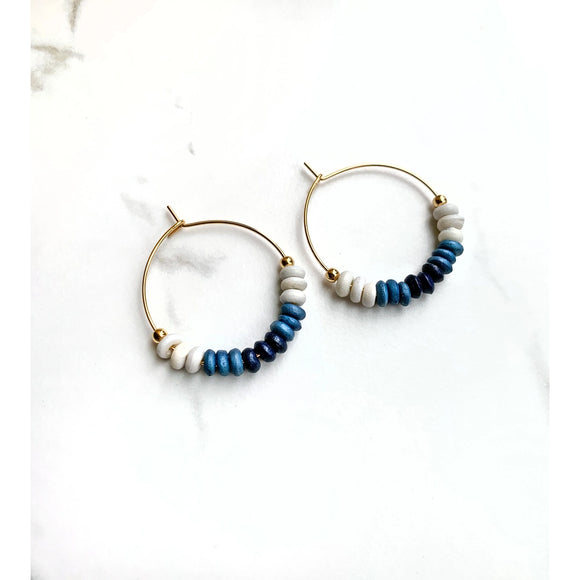 Blue Ombre Wood Hoop Earrings