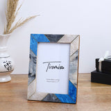 Blue & Ivory Resin Picture Frame with Metal Stripes