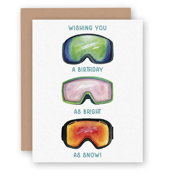 Bright As Snow Watercolor Ski Goggle Birthday Card