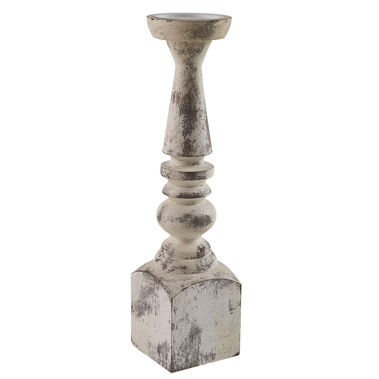 Brighton Wood 12" Candlesticke - White