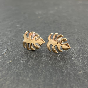 Bronze Monstera Leaf Stud Earrings