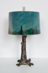 Bronze Tree Table Lamp with Large Drum Shade in Midnight Sky