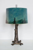 Bronze Tree Table Lamp with Large Drum Shade in Midnight Sky