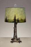 Bronze Tree Table Lamp with Large Drum Shade in Midnight Sky