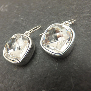 Clear Crystal Silver Club Earrings