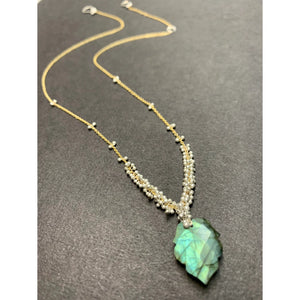 Clustered Wisteria with Carved Flashy Labradorite Necklace- 18 inches