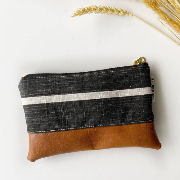 Coin purse in black and white striped farmhouse