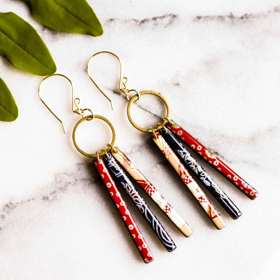 Collage Fringe Earrings - Red & Blue