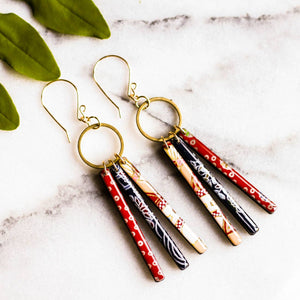 Collage Fringe Earrings - Red & Blue