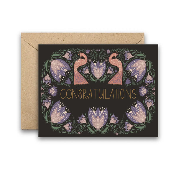 Congratulations Swans Gold Foil Greeting Card