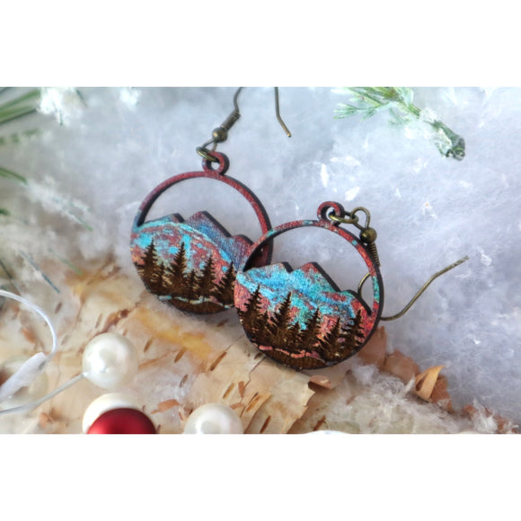 Copper Mountains Collection Forest Engraved Wood Earrings