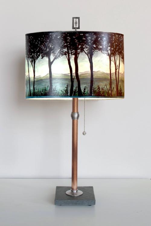 Copper Table Lamp with Large Drum Shade in Twilight