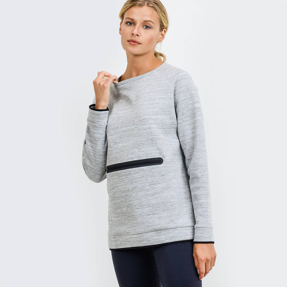 Crew Neck Pullover with Zippered Front Pocket