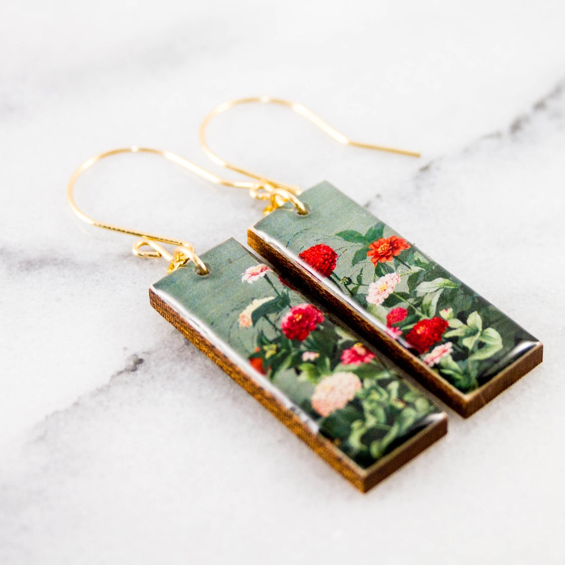 Dahlia Garden Rectangle Earrings