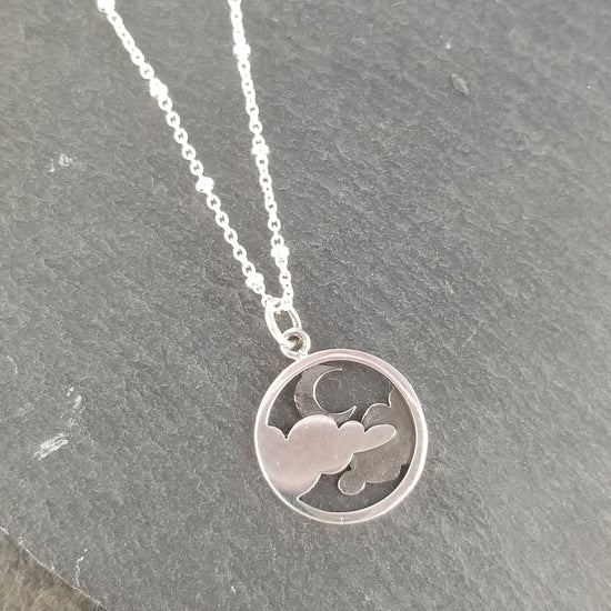Dark Moon And Clouds Circle Necklace