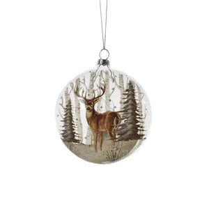 Clear/Red Glass Flat Ball Ornament with a Deer