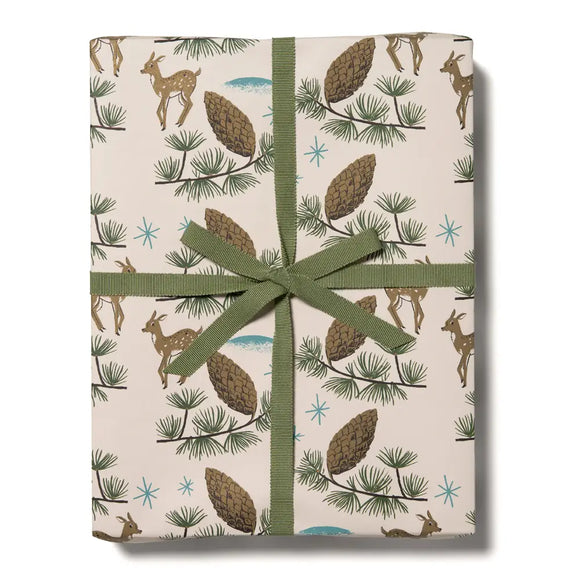 Deer and Pine Cones Holiday Wrapping Paper