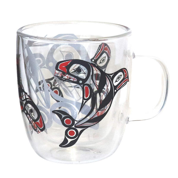 Double Walled Glass Mug - Raven Fin Killer Whale by Darrel Amos