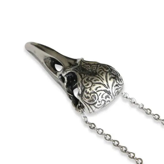 Engraved Raven Skull Pendant - Stainless Steel  30 Inches