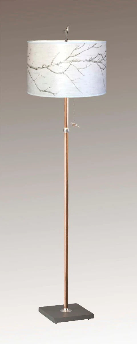 Sweeping Branch | Copper Floor Lamp w/Large Drum Lampshade
