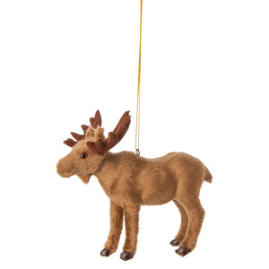 Fabric covered moose ornament with flocked antlers