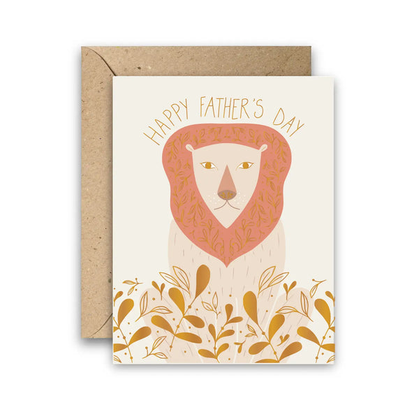 Father's Day Lion Gold Foil Greeting Card