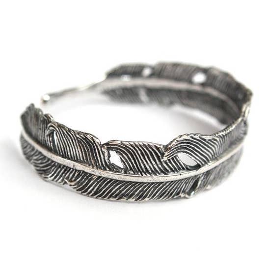 Feather Cuff Bracelet - Silver Plated White Bronze