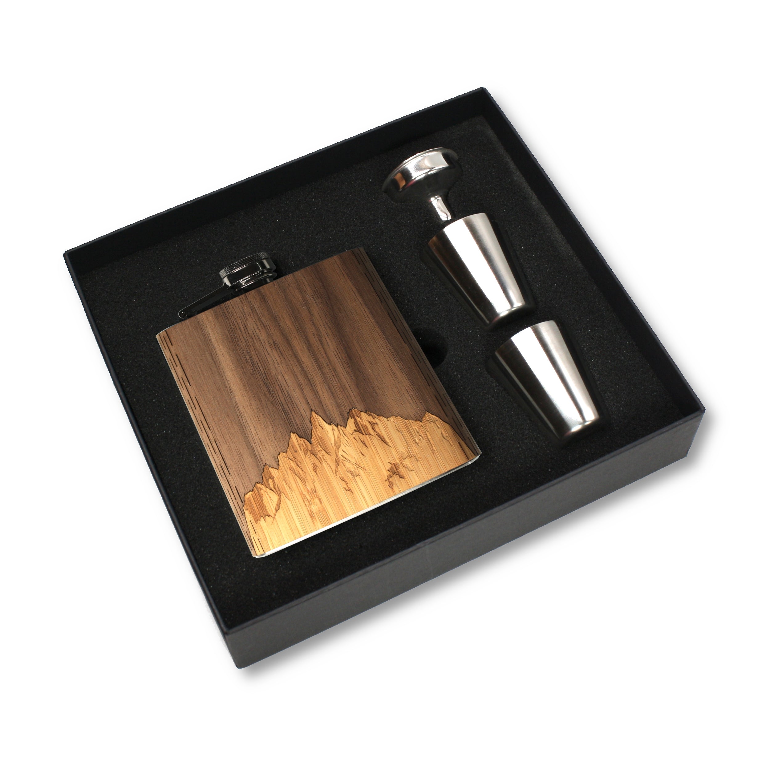 6 oz. Wooden Hip Flask & Gift Box with Shotglasses & Funnel