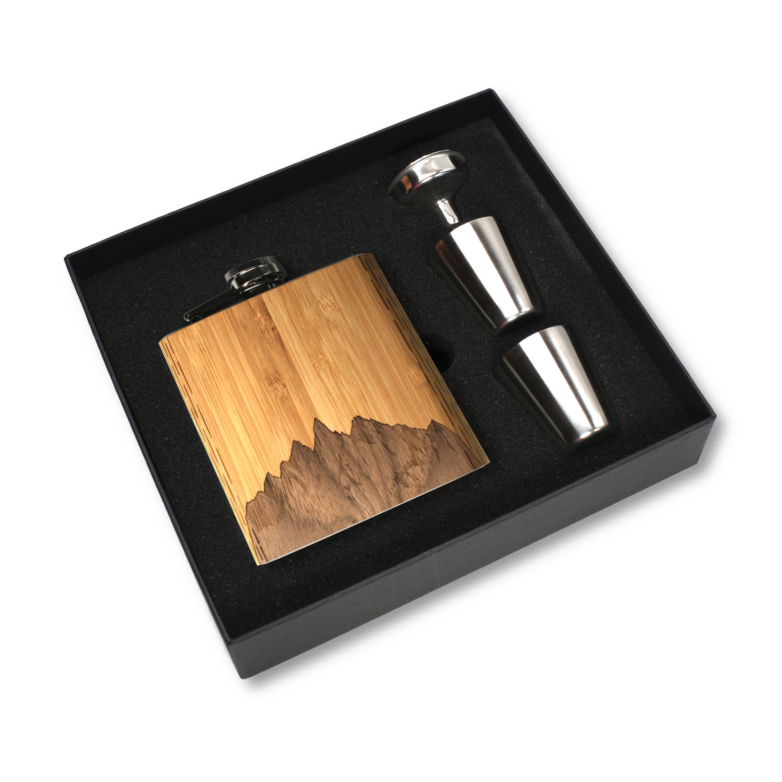 6 oz. Wooden Hip Flask & Gift Box with Shotglasses & Funnel