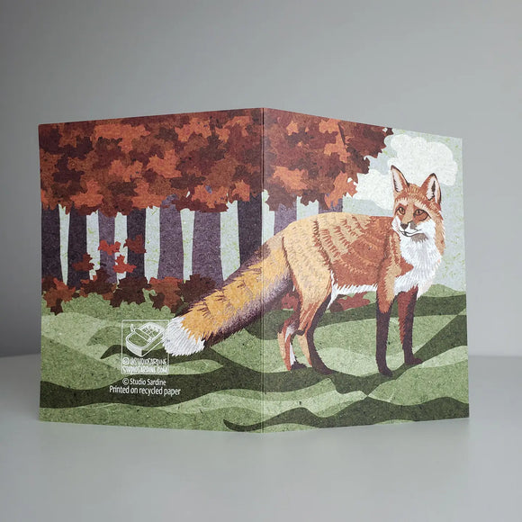 Fox and Falling Leaves Blank Greeting Card