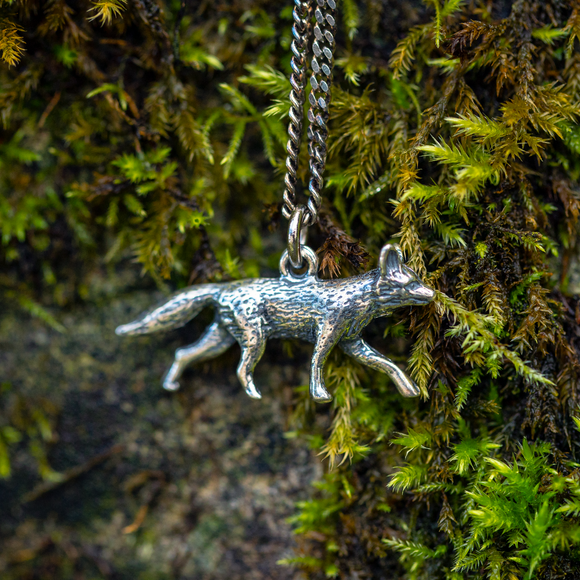 Trotting Fox Pendant Necklace - Sterling Silver