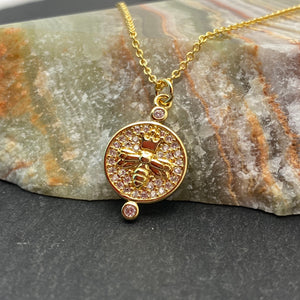 Gold Bee With CZ's Circle Necklace