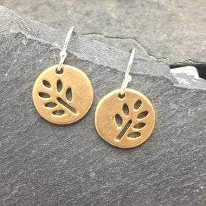 Gold Small Matte Finish Leaf Disk Earrings