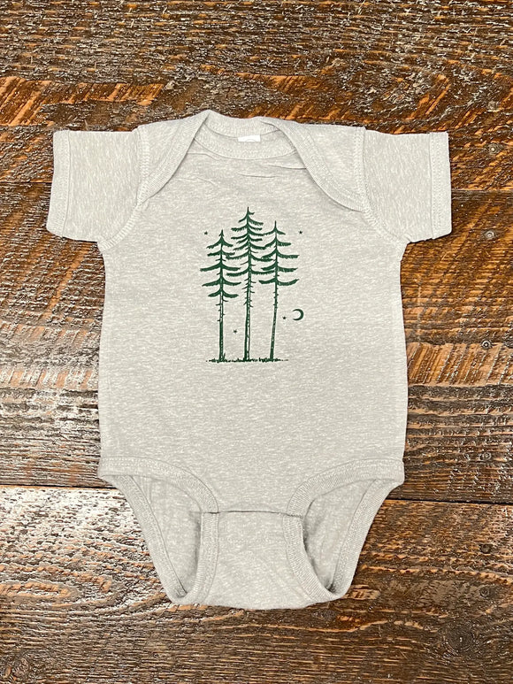 Three Trees Onesie (Gray w/Green Print)