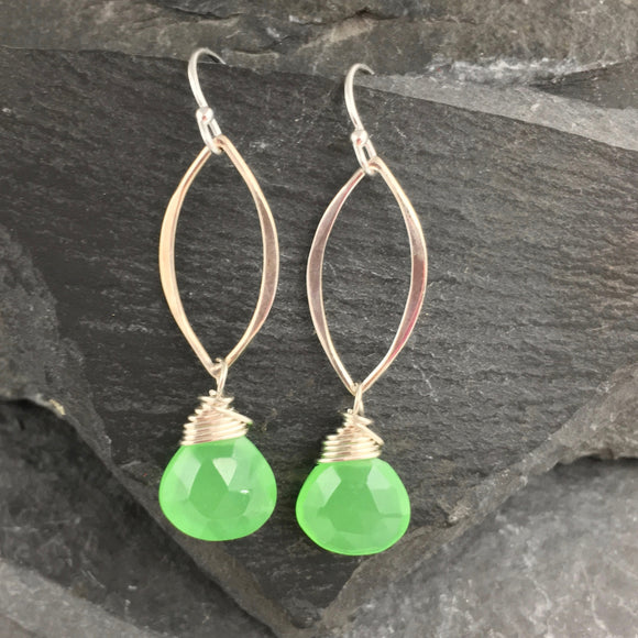 Sterling Silver Marquise with Green Chalcedony Earrings