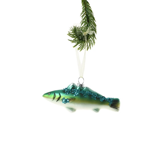 Green Hanging Glittered Salmon Ornament
