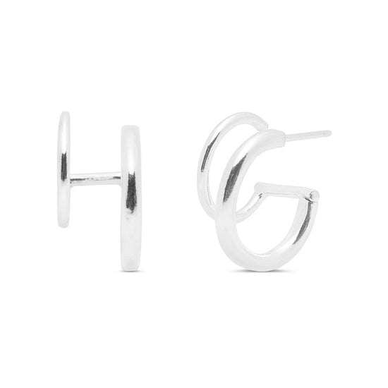 Halo Faux Double Hoops - Sterling Silver