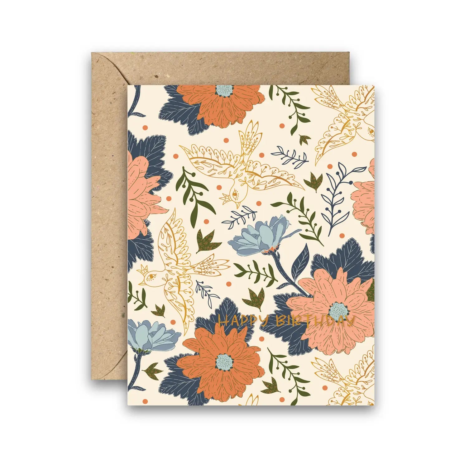 Happy Birthday Birds Gold Foil Greeting Card